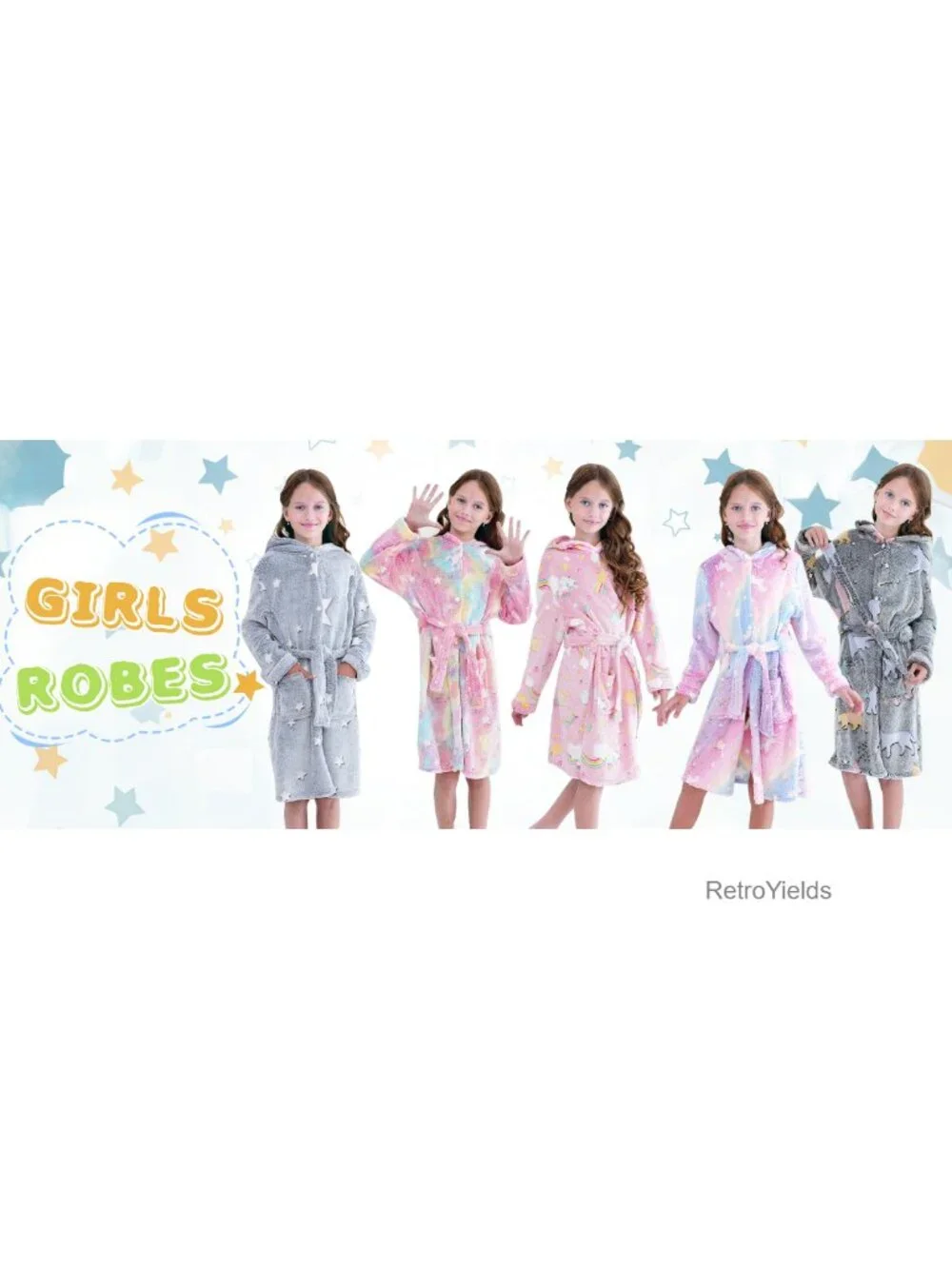 Girls Glow in Dark Unicorn Robe Ultra-Soft Hooded Bathrobe Flannel Ages 5-10